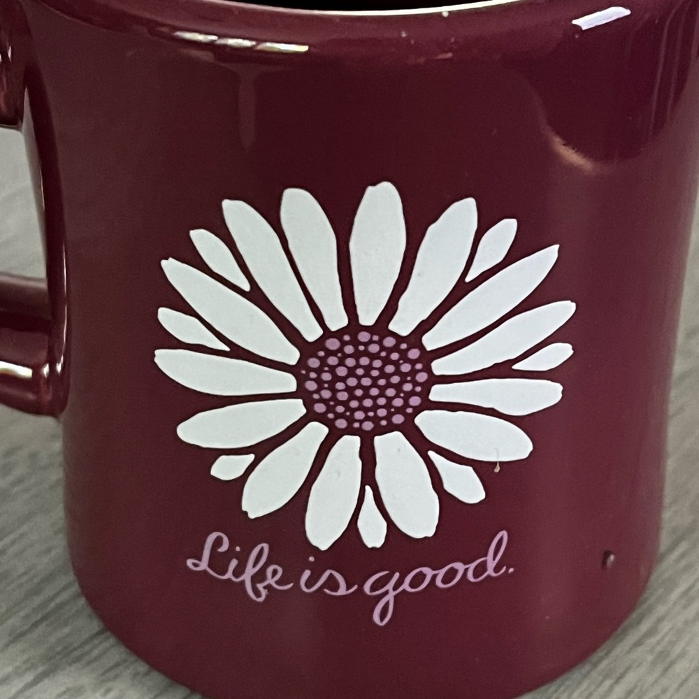 Life Is Good Burgundy Mug with White Text